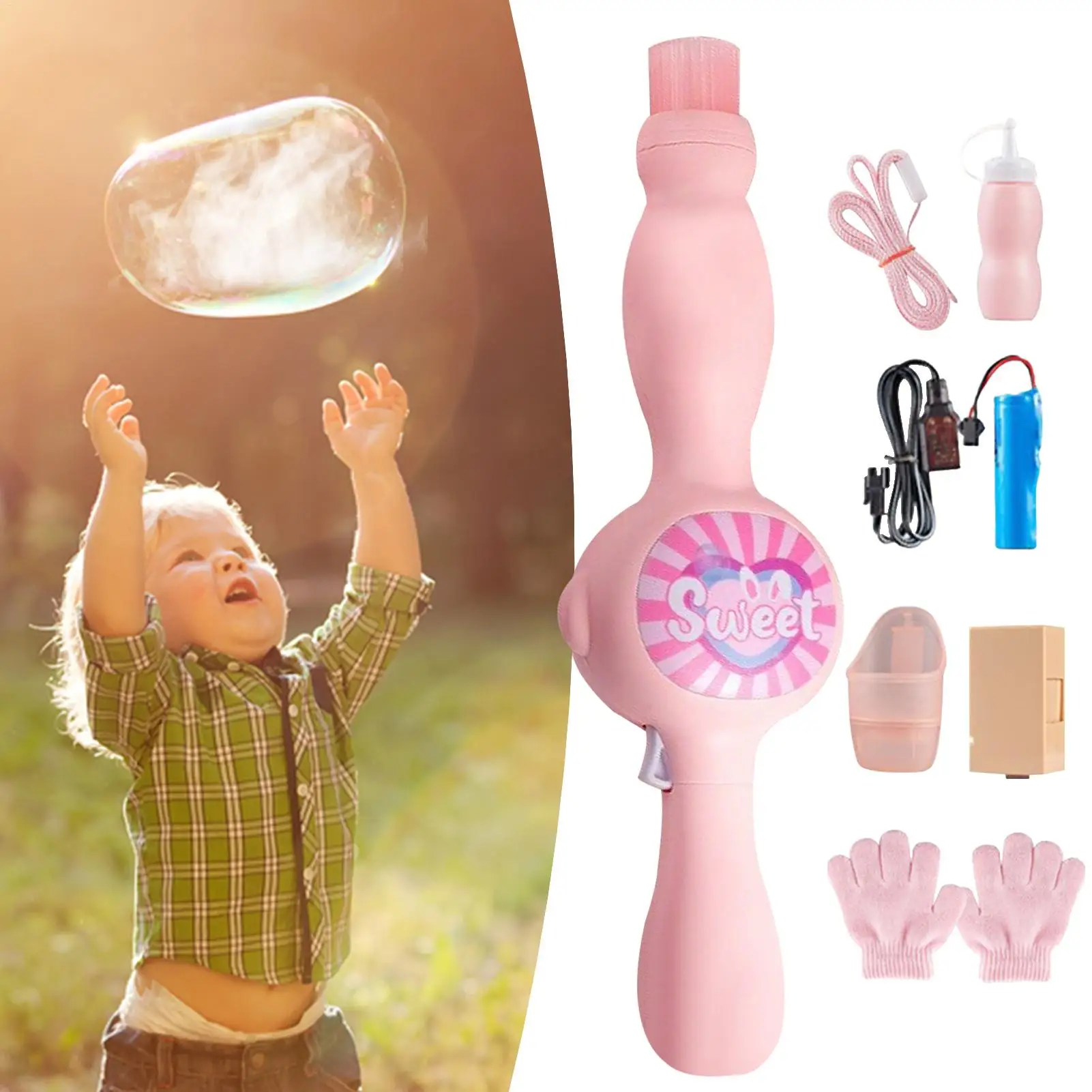 만화 버블 머신 소년과 소녀 마법 지팡이 장난감 새로운 컬러풀 스모크 인터랙티브 탄력 버블 전기 비눗방울 선물