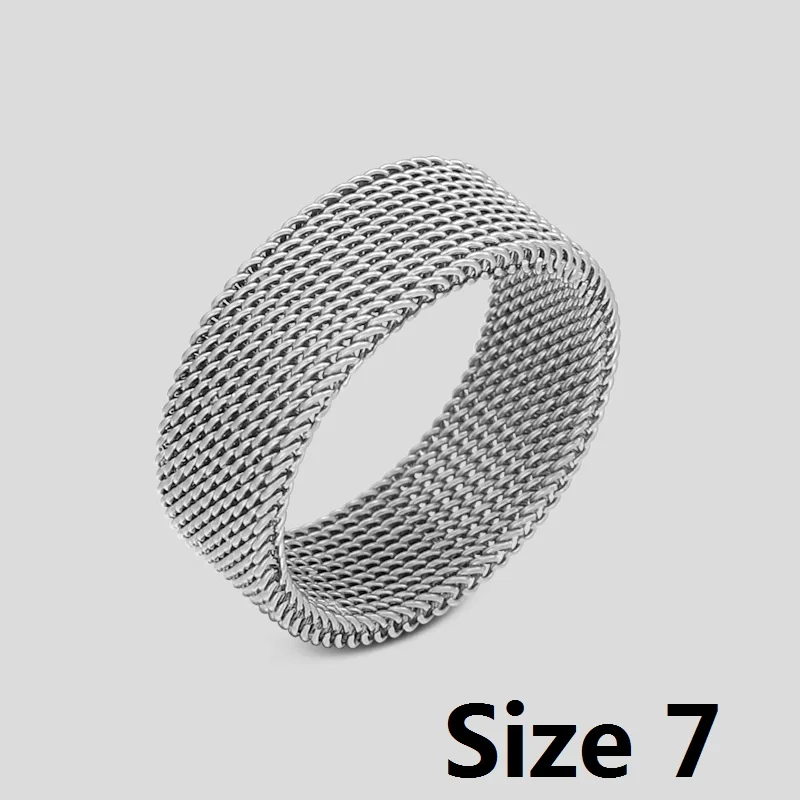 Shuangshuo Minimalist Fashion Elastic Mesh Stainless Steel Ring Retro Circle Woven Mesh Rings for Women Men Friendship Gift