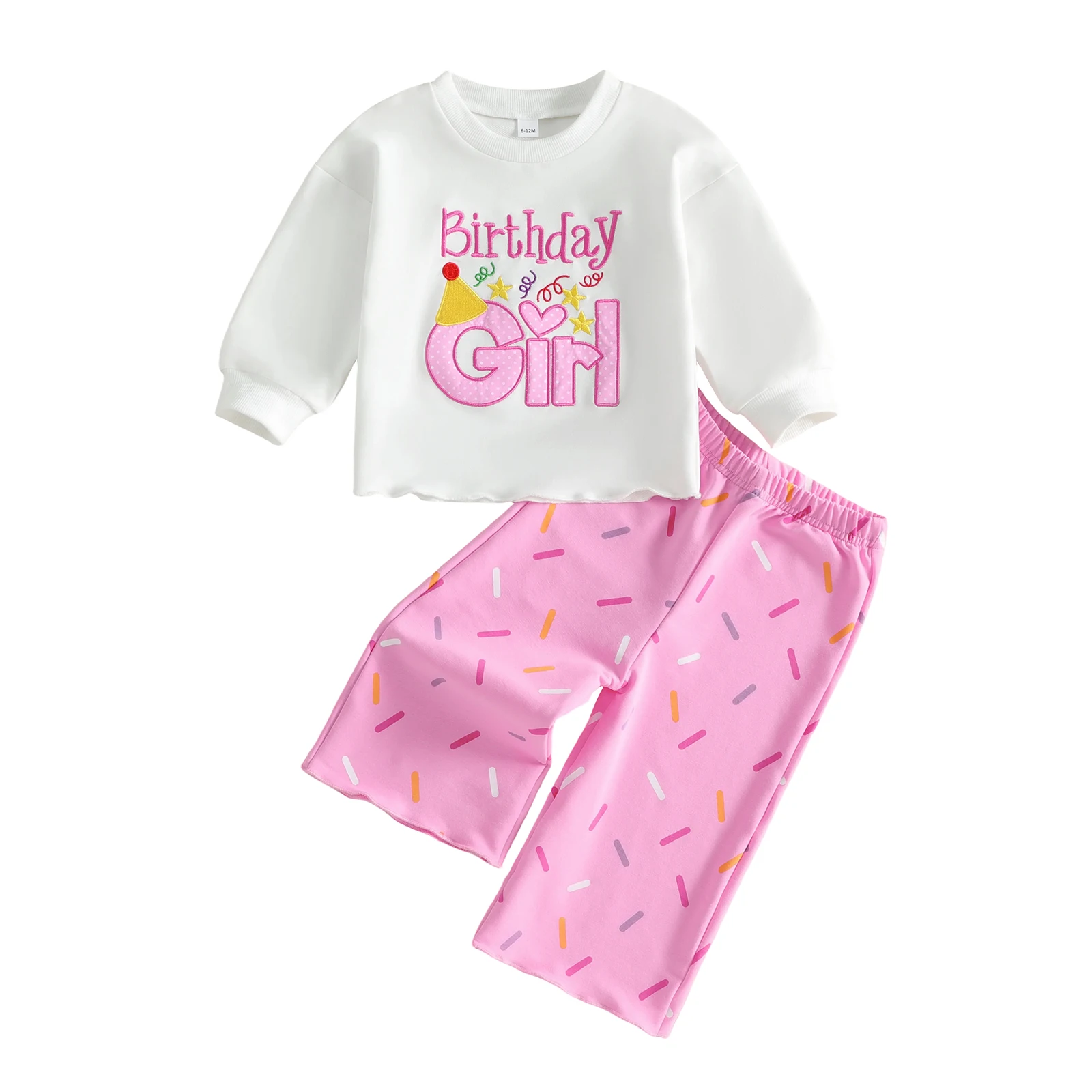 Baby Girl Birthday Outfits Long Sleeve Letter Embroidery Tops Pants Set