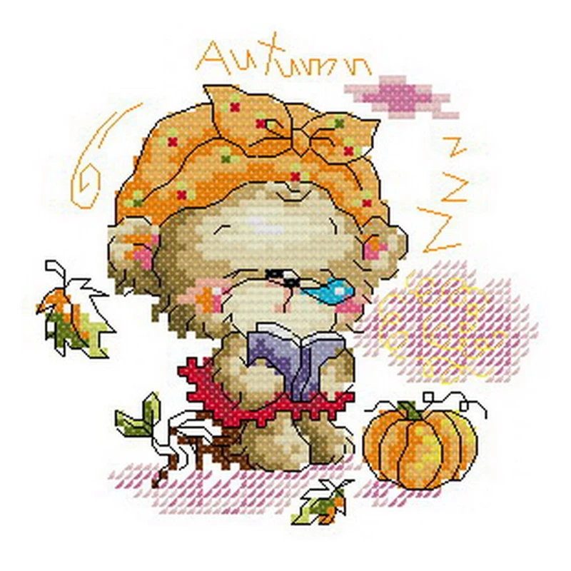 Kreuzstich-Set DIY-Stickset Optional bedruckter Stoff Handgemachtes Kreuzstich-Set Saga Saisonale Bärenlandschaft Herbst