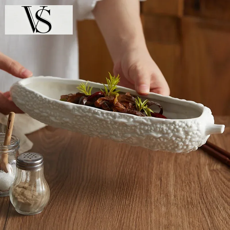 Dishes Home Dishes Deep Long Restaurant Hotel Cold Mood Tableware Balsam Ceramic Pear Shape Good-Looking