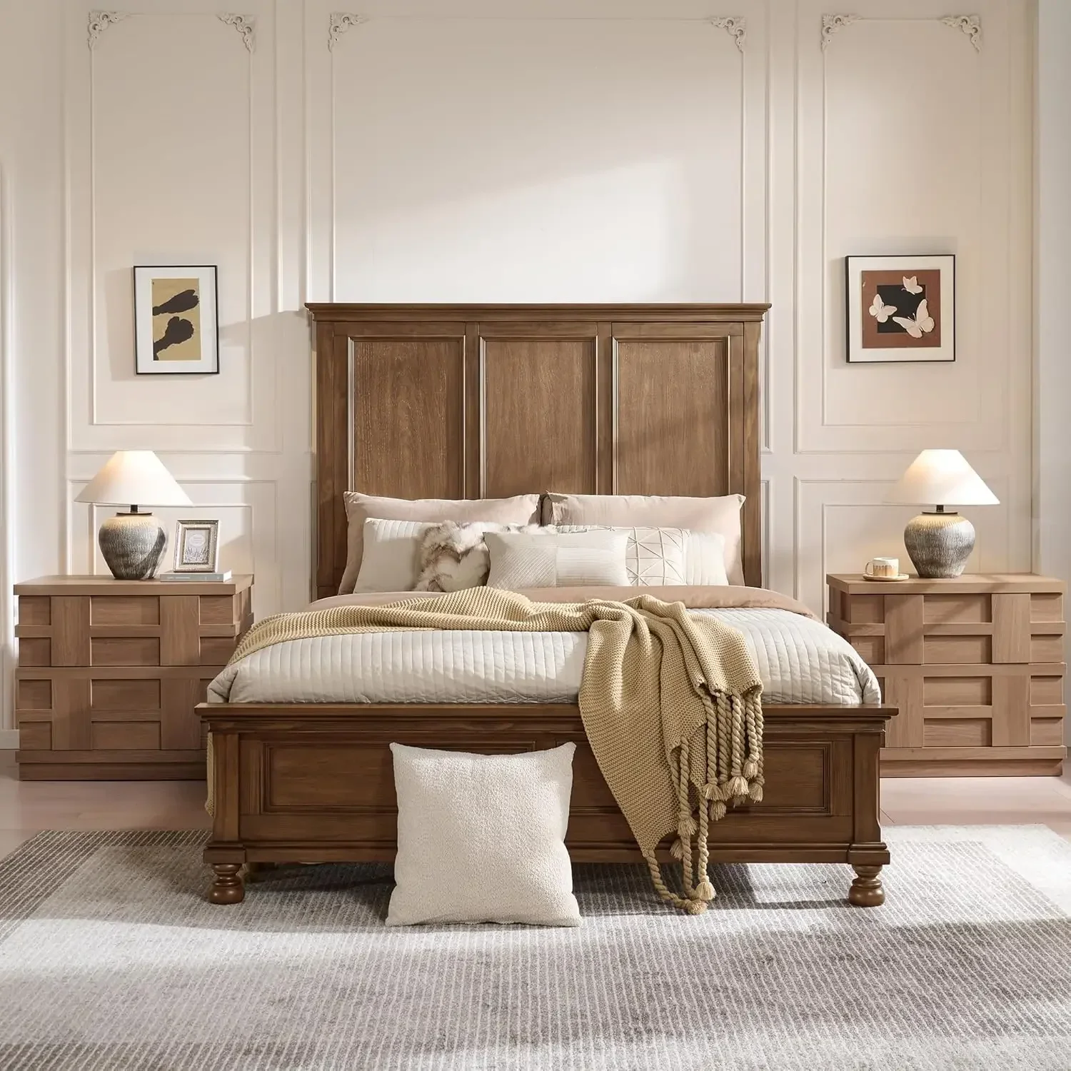 Oversized Nightstand, Nightstand with Drawers, Large Bedside Table 3D Woven Texture Side Table Bedroom Home Office, End Table Mi