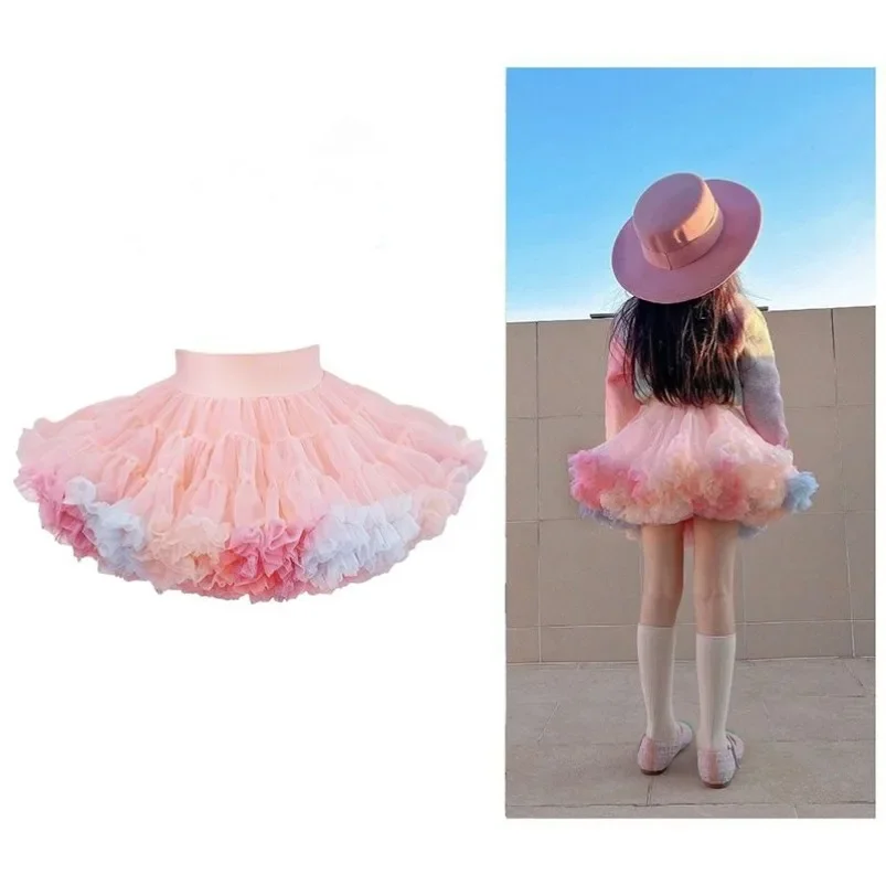 2024 HOT Girls Tutu Skirts Solid Fluffy Tulle Princess Ball Gown Pettiskirt Kids Ballet Party Performance Dress for Children