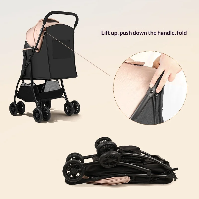 Metal Pet Stroller for Small/Medium Dogs Lightweight Foldable One-Click Folding Large Capacity
