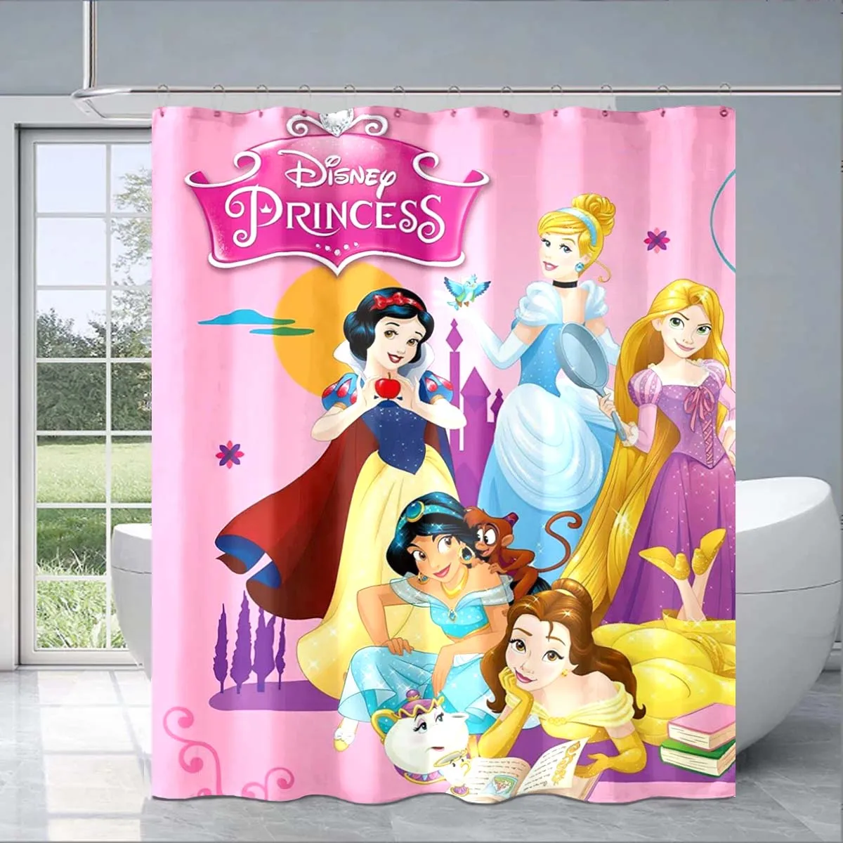 Anime Cartoon Princess Shower Curtain, Bathroom Curtain Decoration, Princess Belle 3D Printing Pattern Shower Curtain