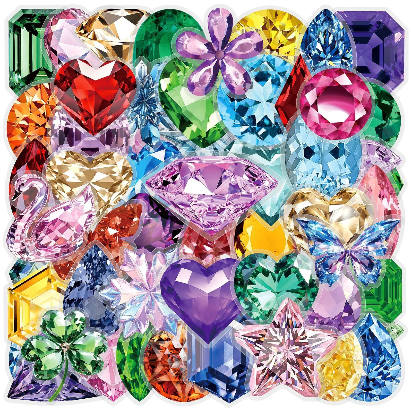 50pcs Colorful Magic Lucky Crystal Transparent Stickers Decals DIY Kids Laptop Phone Fridge Scrapbook Diary Decoration Sticker