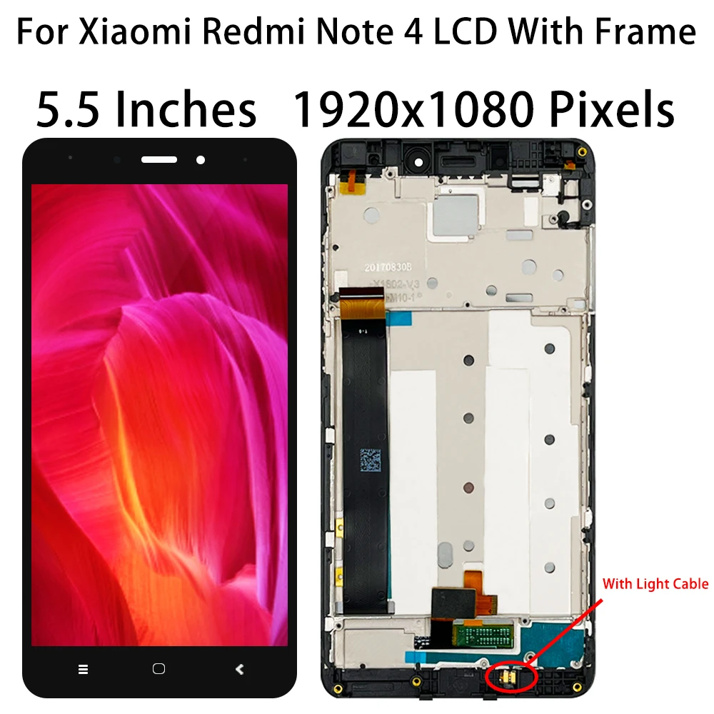 Display LCD para Xiaomi Redmi Note 4, Versão Global, Snapdragon 625, Digitalizador De Tela De Toque Com Moldura, Novo, Original, 5.5\