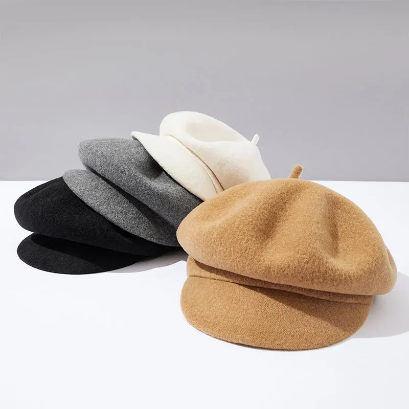 Octagonal Hat Wool Women Cap Autumn Winter Accessory For Outdoor Holiday Painter Newsboy