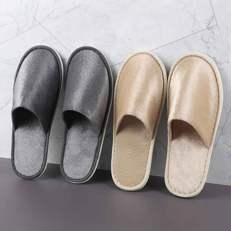 10 pairs of disposable gold velvet slippers for hotels, guesthouses, clubs, thickened anti slip, and home guests