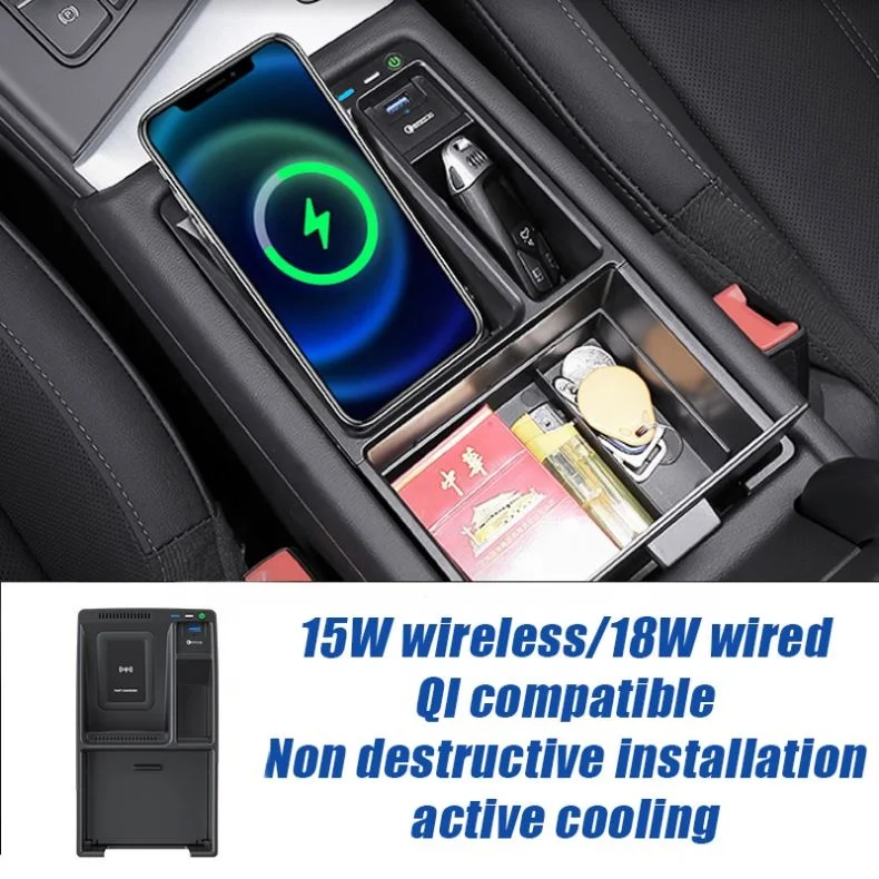 Black Car Fast Wireless Charger Tray Pad Storage Box Fits For Audi A5 2017-2022