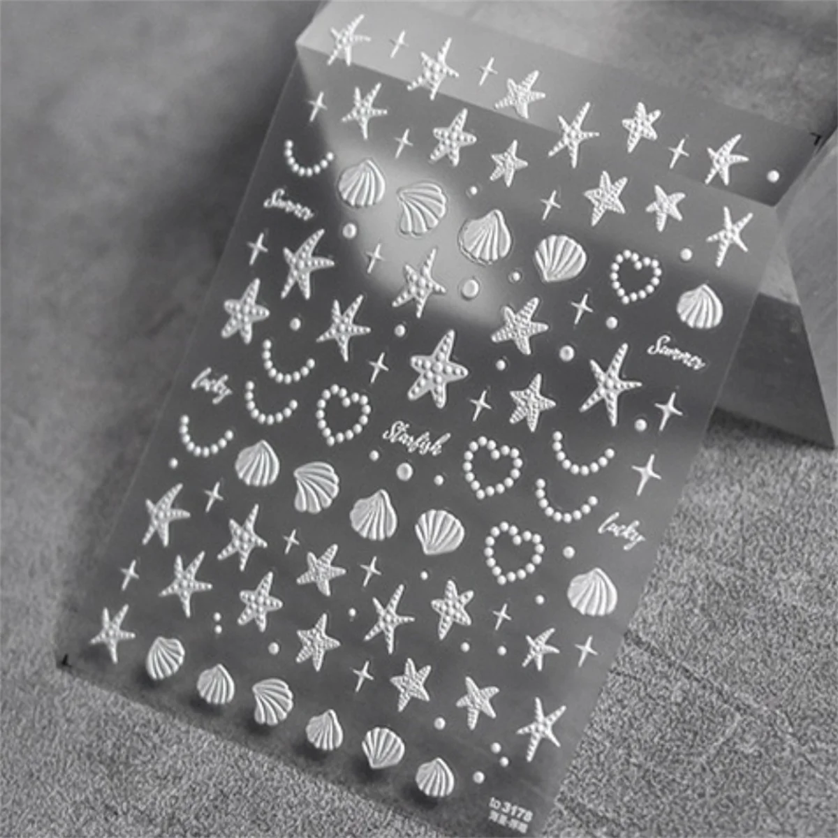 1pcs 5d Relief Sommer Meer Nagel Aufkleber kawaii verträumte Ozean Muschel weiße Welt Nägel Design Maniküre Dekorationen Zubehör DIY