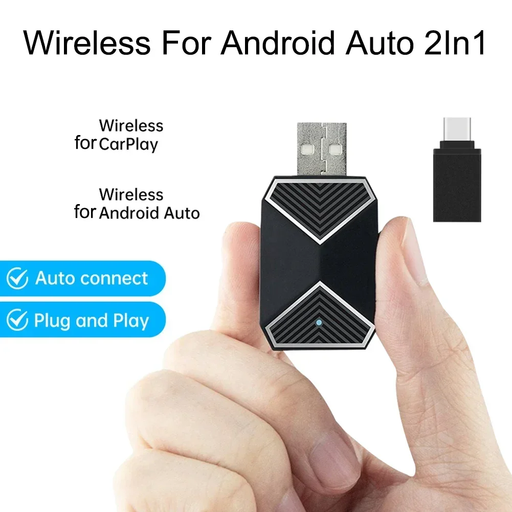 

Car Wireless CarPlay Adapter 2 In 1 For Android Auto Wireless Adapter 5Ghz WiFi Plug & Play Carplay Wired To Wireless Adapter