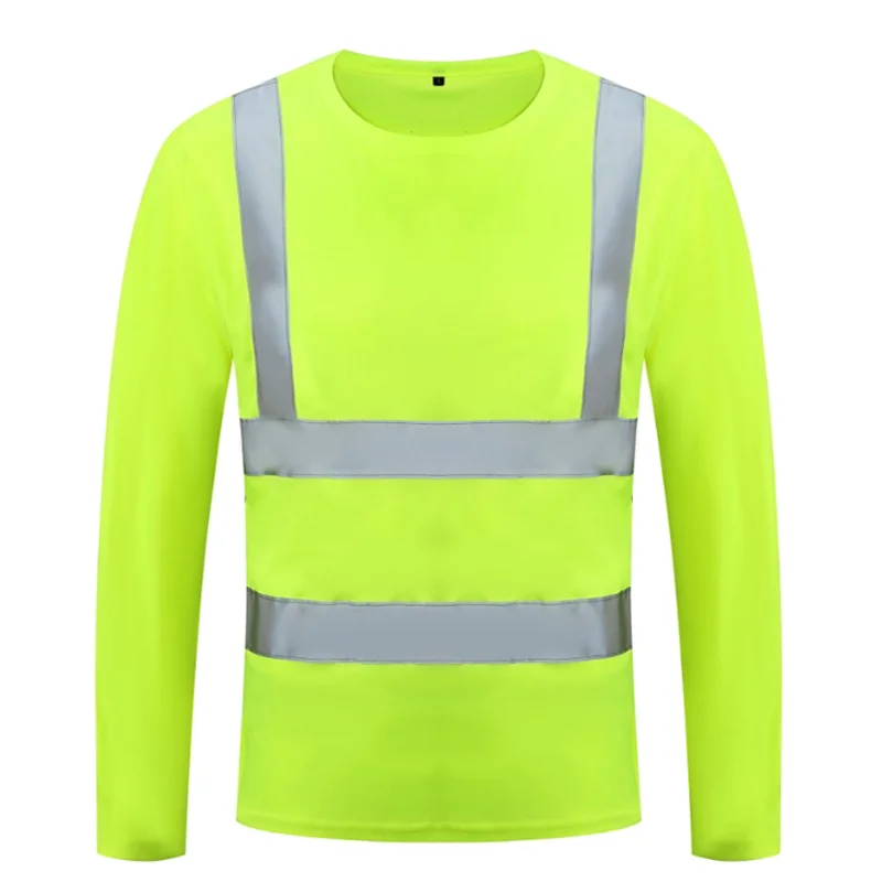 Fluorescent High Visibility Shirts Reflective Safety Shirt Long Sleeve Hi Vis Workwear Quick Dry Construction Work Wear