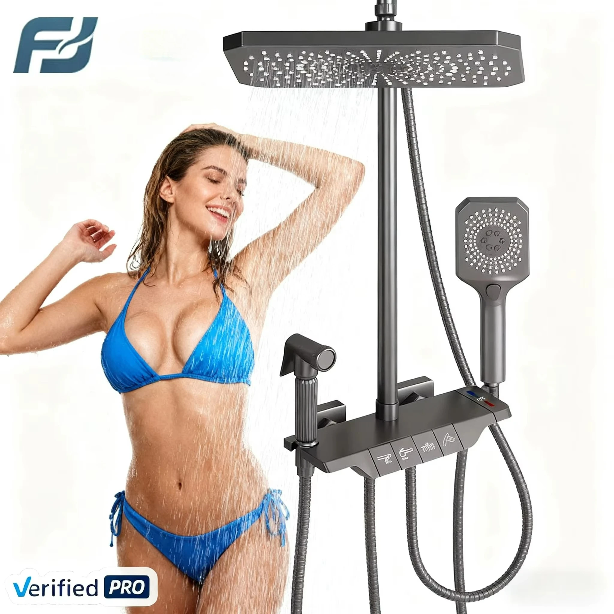 2025 Sell Well Copper Piano Shower Set 4 Functions Rainfall Shower Head Hot and Cold Bathroom Shower System