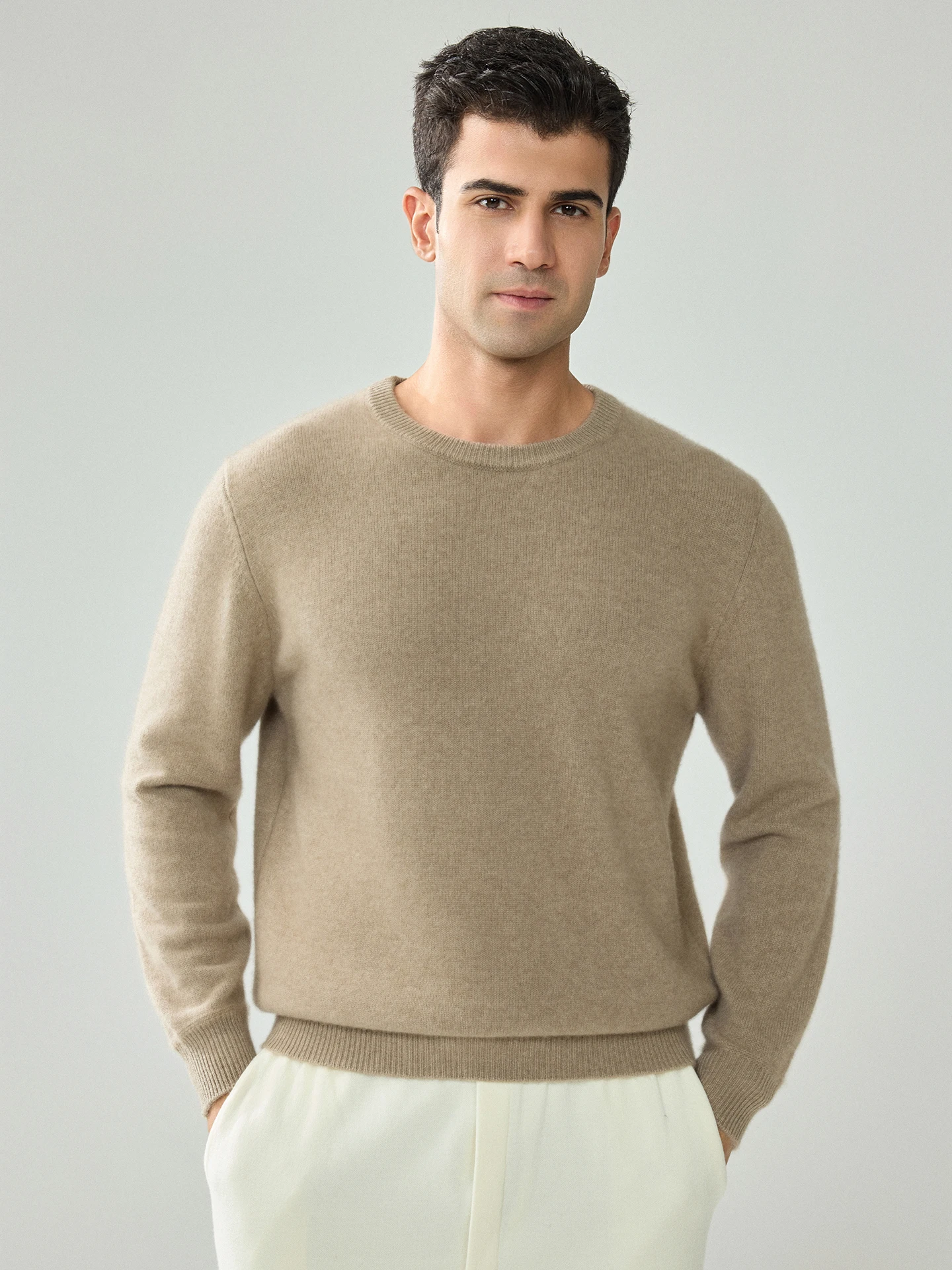 TLOML Men's 100% Baby Cashmere Sweater O-Neck Solid Pullover Autumn Winter Cashmere Knitwear Smart Casual Soft Warm Thicken Tops