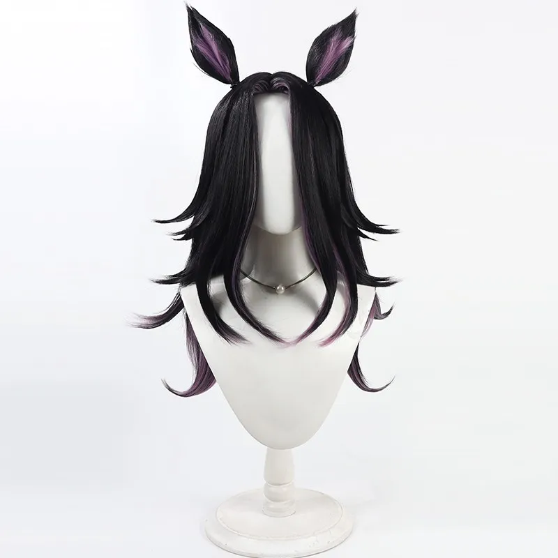 Anime Umamusume Pretty Derby Fenomeno Cosplay Wig with Ear Tails Roleplay Party Synthetic Hair Heat Resistant Fiber