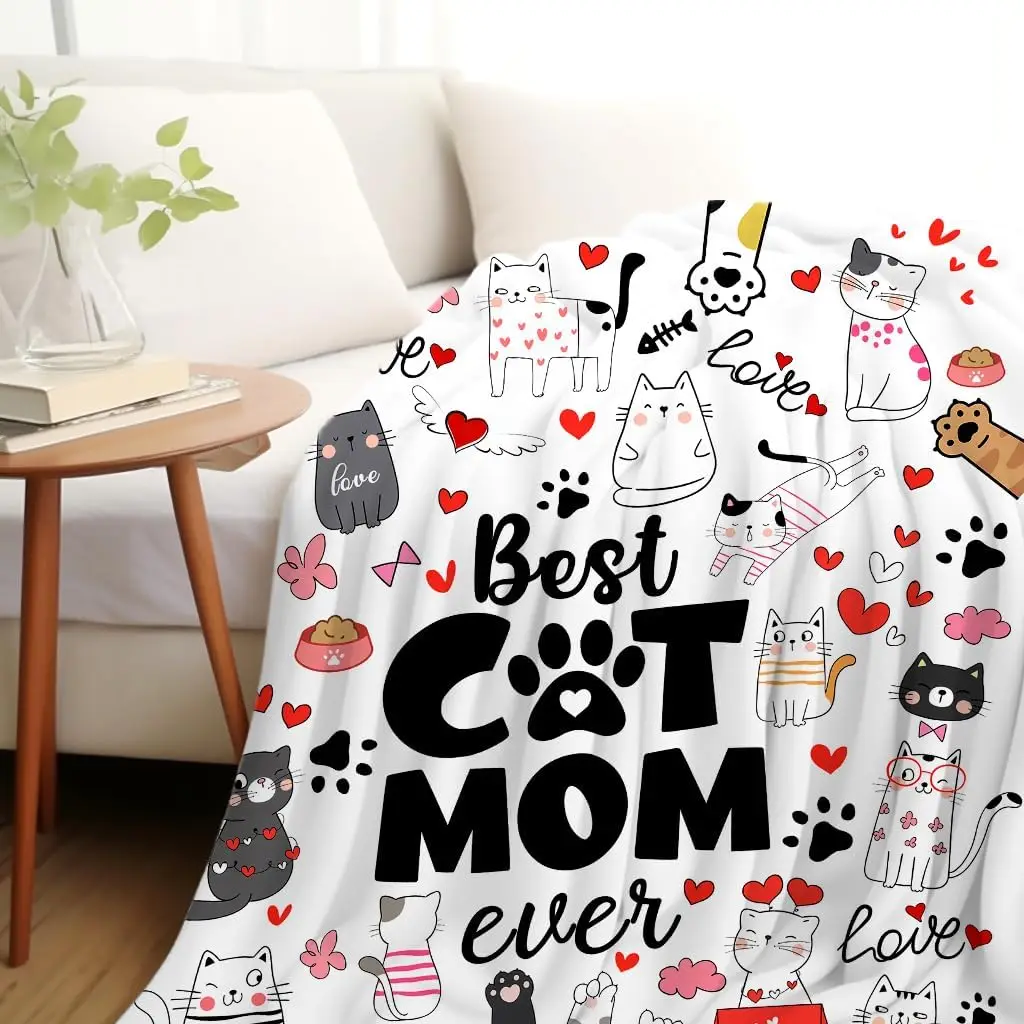VIKAMA 고양이 엄마 담요 고양이를 사랑하는 소녀에게만 해당되는 담요 동물 애호가를 위한 선물 부드러운 플란넬 애완동물 무늬 담요