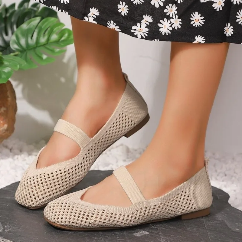 Summer, Wear Round Toe, Straight Buckles, Casual and Comfortable, Women's Flats, Cut-out Mary Jane Single Shoes,fishnet Shoes