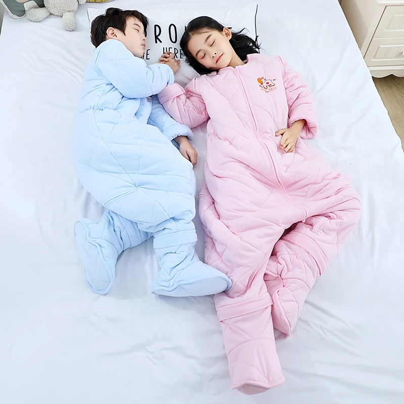 Autumn Winter Children's Sleepwear Kids Pajamas Jumpsuit with Split Legs  2-18 Years Unisex Sleeper Blanket