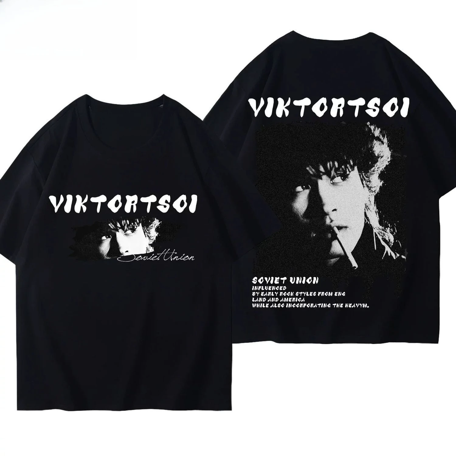 Camisetas masculinas e femininas versáteis de rock americano Victor Choi Rock Godfather Graffiti Manga curta Banda KINO soviética ao redor