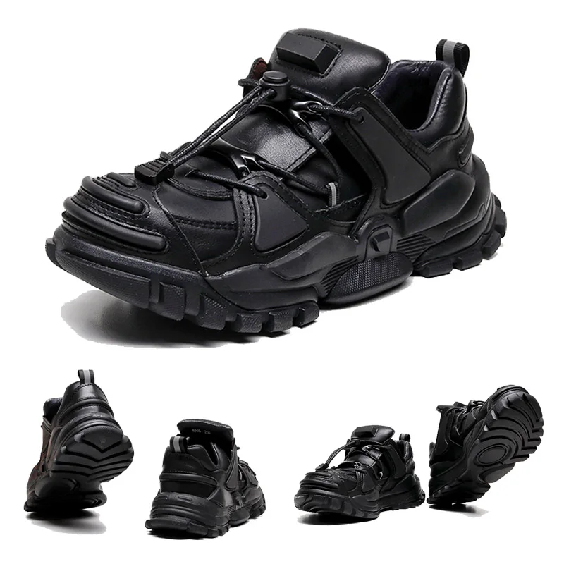 

Fashion Genuine Leather Loafers Punk Chunky Sneakers for Men Flat Platform Casual Increased Internal High Platform Hiking Boots