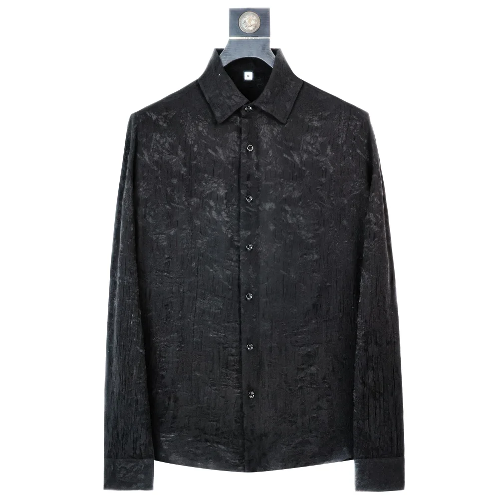 

Высококачественная винтажная жаккардовая рубашка с длинным рукавом для мужчин: свободная повседневная деловая рубашка, дышащий топ для уличной моды