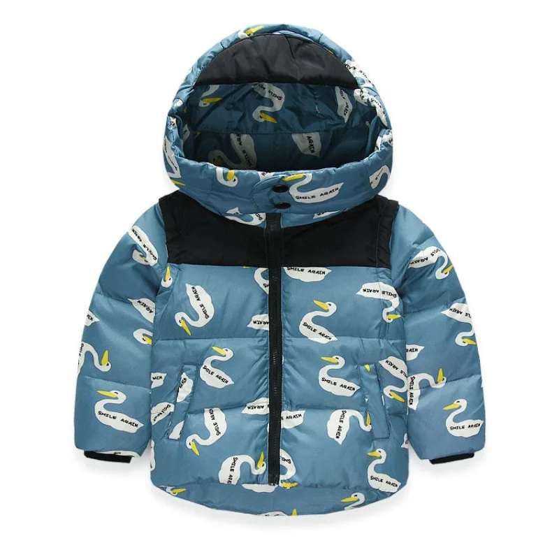 

Down jacket for boys and girls 2 to 8 year new winter swan printing hooded down coat children's clothing outerwear detachable