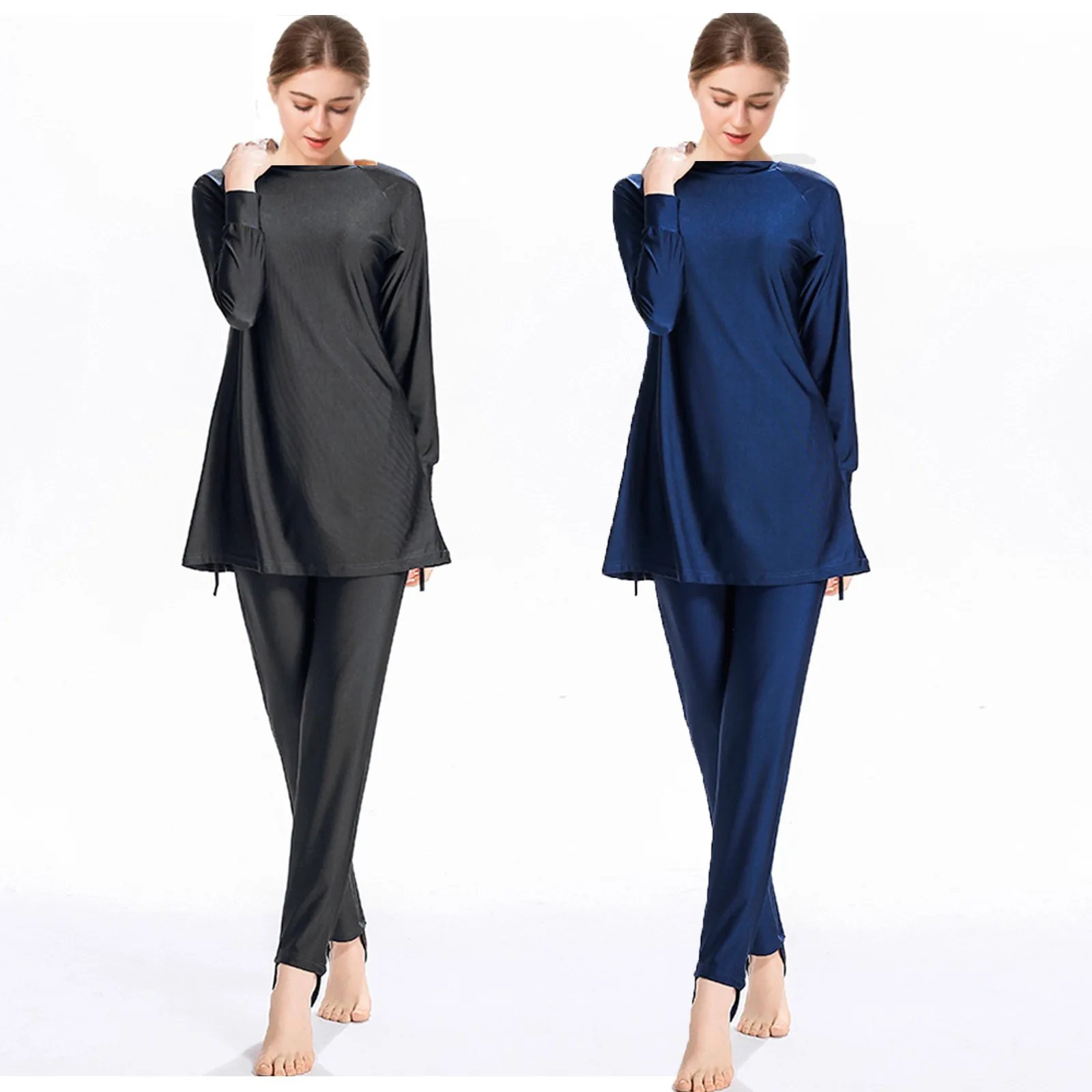 Long Sleeve Swimwear Conservative Bathing Suit with Drawstring Hem 未标题-3