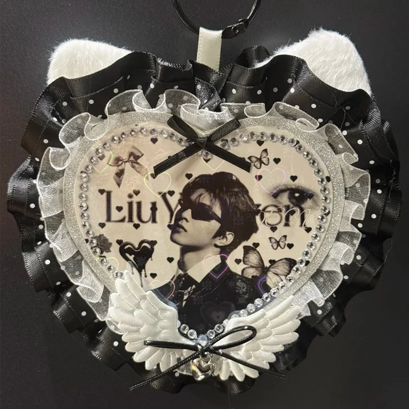 Kawaii Itabag Charm with Fluffy Ears Free Custom Multi-Layer Lace Bow Ornament Handmade Kpop Idol Anime Keychain