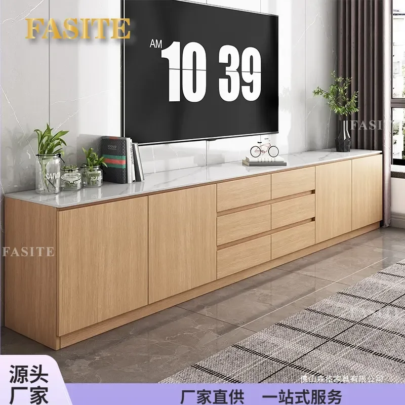 For Rock Slab TV Cabinet High Floor to Ceiling Solid Wood Modern Simple Locker Integrated Against Wall Living Room Bedroom