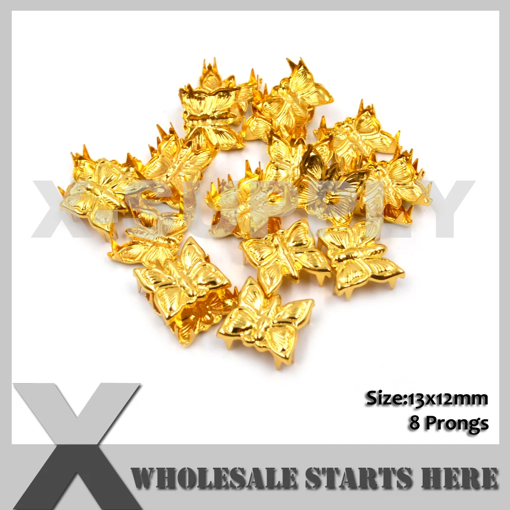 

13x12mm Butterfly Metal Prong Studs With 8 Prongs,For Leather Craft Bag Necklace Jackets