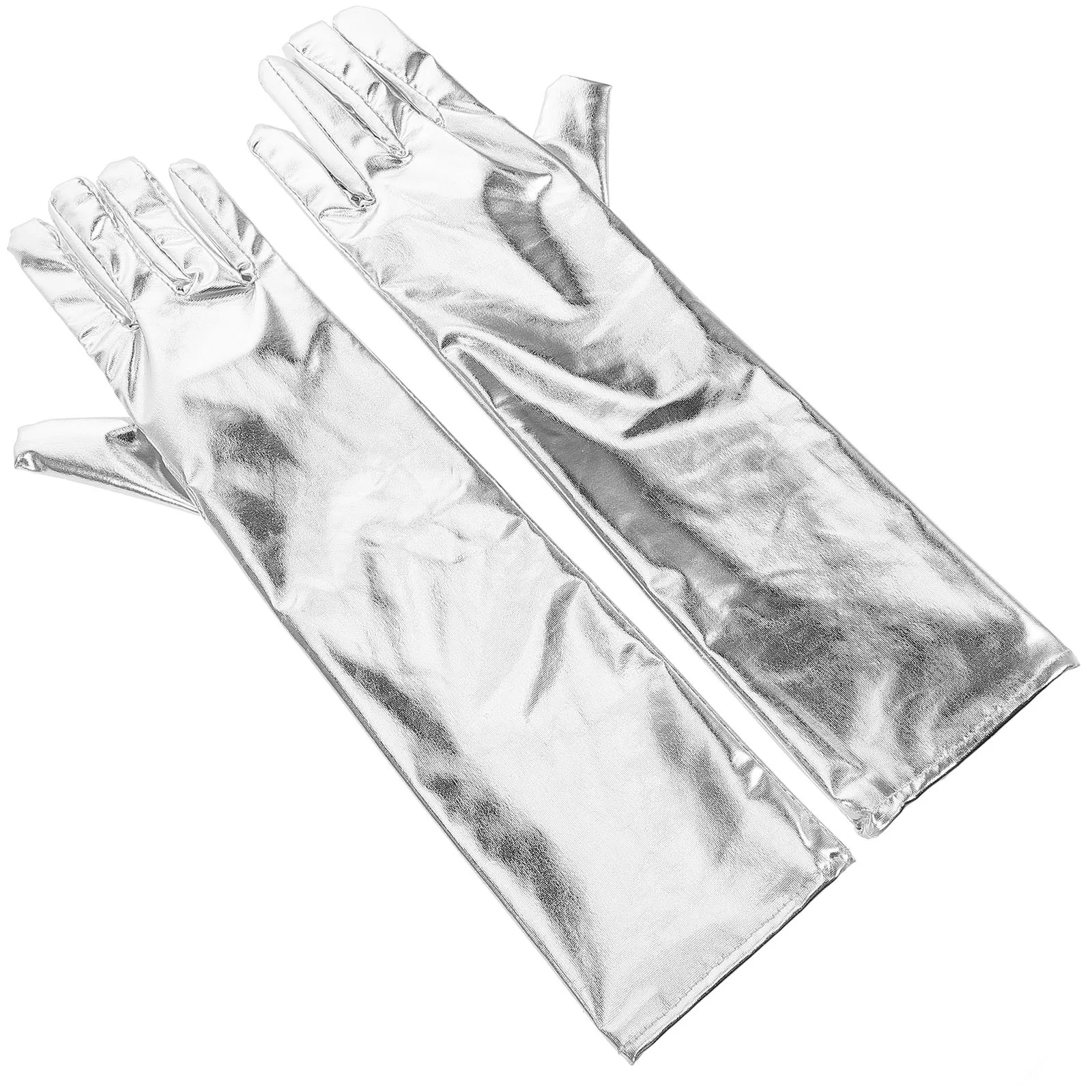 

1Pair Stage Patent Gloves Mid Length Tight Fit Shiny Stretch Gloves for Evening Party Costume Accessories