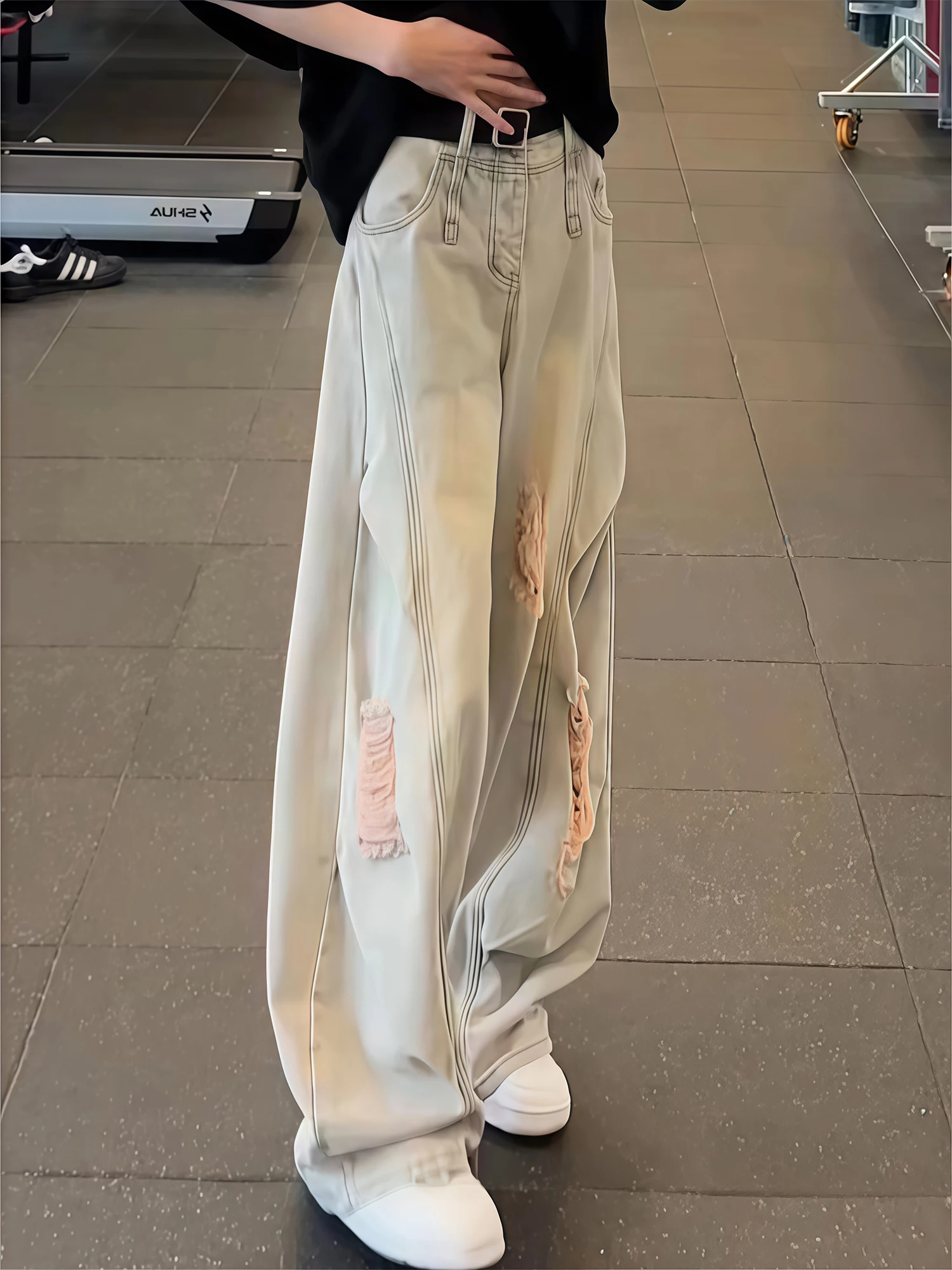 

Мужские джинсы American High Street Vibe с прямыми штанинами, свободные широкие брюки-колокольчики, осенние ретро на талии