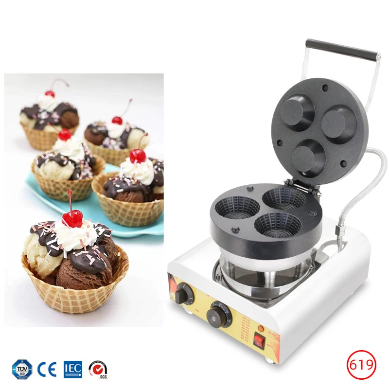 Commercial Triple-Hole Ice Cream Waffle Cone Maker Ice Cream Waffle Cone Production Equipment Snack Shop Waffle Maker