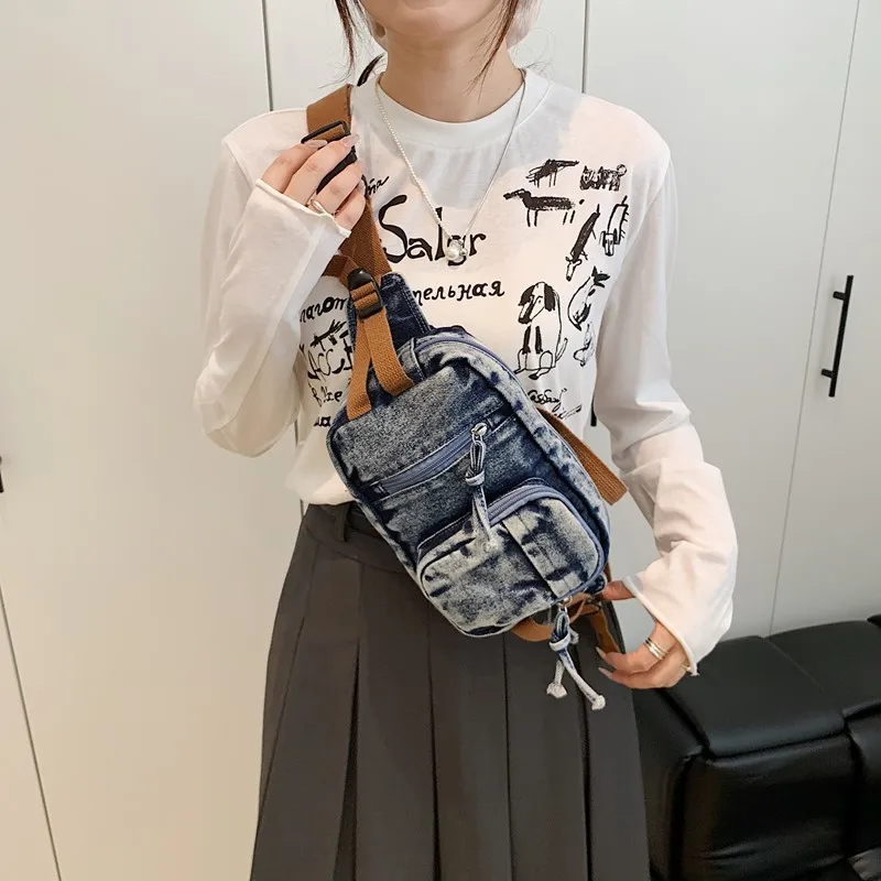 

Denim Women's Bag Shoulder Bag New Jeans Messenger Bag Y2K School Eco Bag Korean Handbag Chest Bag Fashion Hobo Belt Bumbag Kpop