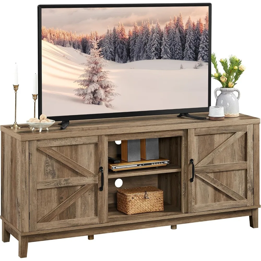 

Подставка для телевизора Развлекательный центр для 55-65-дюймового телевизора, шкаф для хранения ТВ-консоли в фермерском доме с дверцами сарая для гостиной, деревенский O
