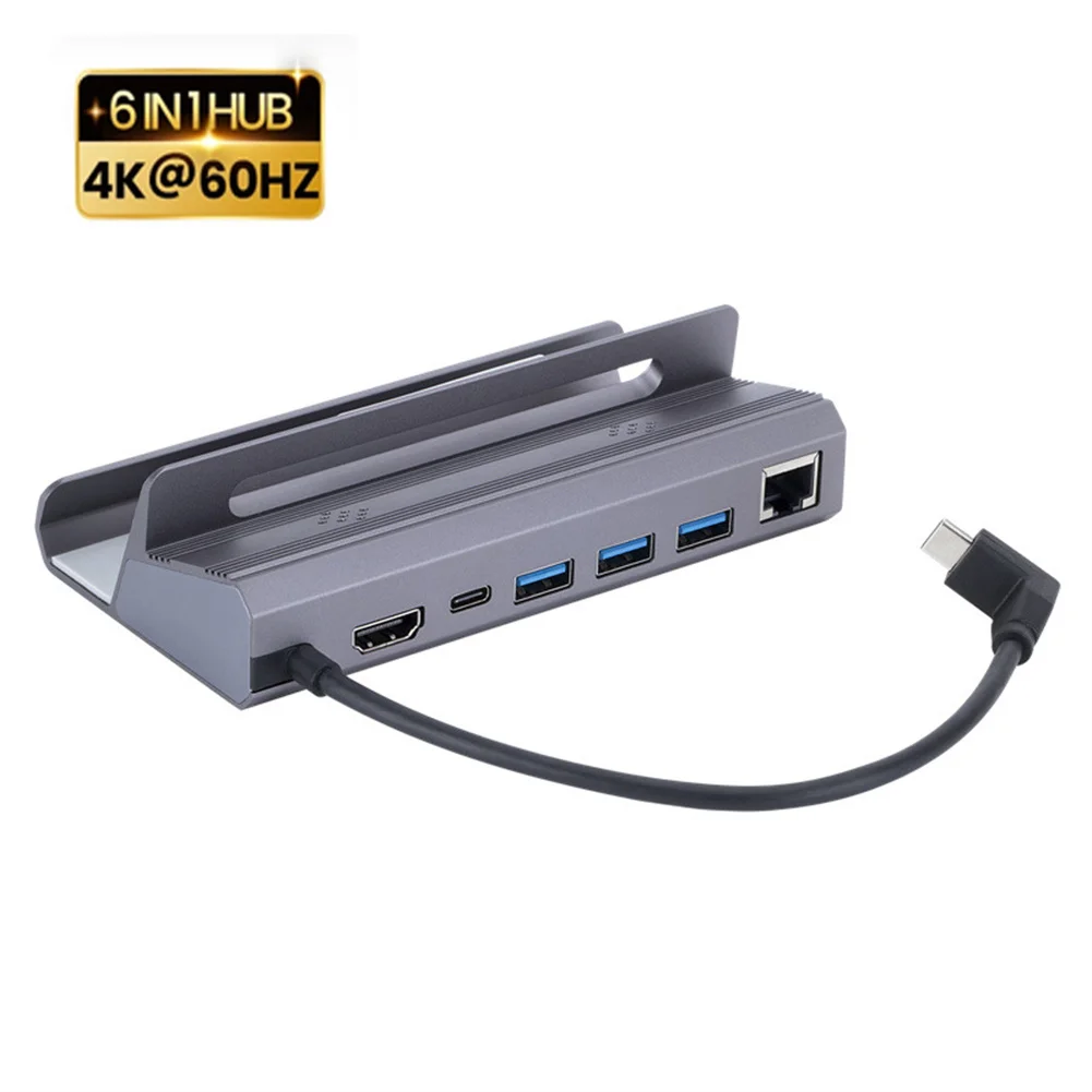 

6 In 1 Docking Station With HD Multimedia Interface 4K@60Hz Gigabit Ethernet USB 3.0 USB C Stand Support PD Fast Charging