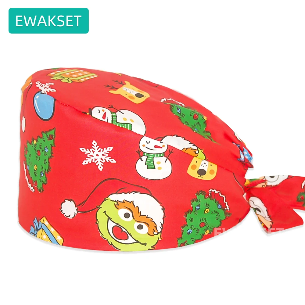 عيد الميلاد نمط جراحة قبعة امرأة رجل القطن قبعة طبية مختبر سبا صالون تجميل جراح الأسنان قبعة التخدير الجراحية فرك قبعة #1