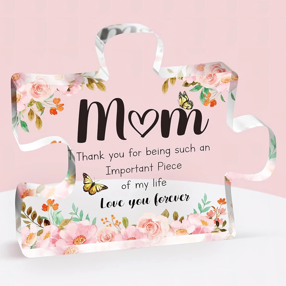 The Best Gift for For Grandma, Mom, Aunt, and Sister Puzzle-shaped Acrylic Ornament -Elegant Pink Flower and Butterfly Design