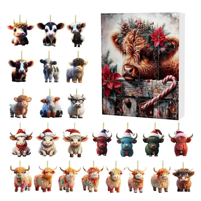 advent calendar for kids 2D Acrylic Cute Cow Image Set Decorations Home Decor Cute Cow Figures Set Highland Cow Christmas