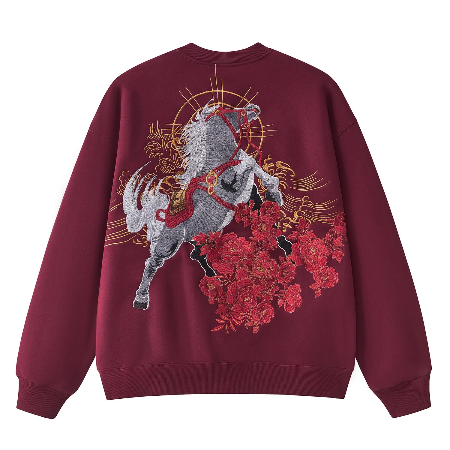 

Красная мужская толстовка с вышивкой и сложной отделкой, круглым вырезом, на флисовой подкладке, с китайским зодиакальным узором, дышащая, с длинными рукавами, в стиле сукажан.