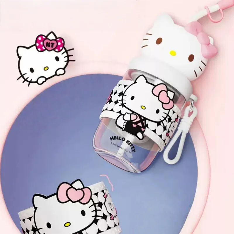 X&W Sanrio Plastic Water Bottle Cartoon Straw Mug with CarryIing Rope＆Cute Lid Summer Cold Drink Tea Tumbler Sports/Travel Cup view 4