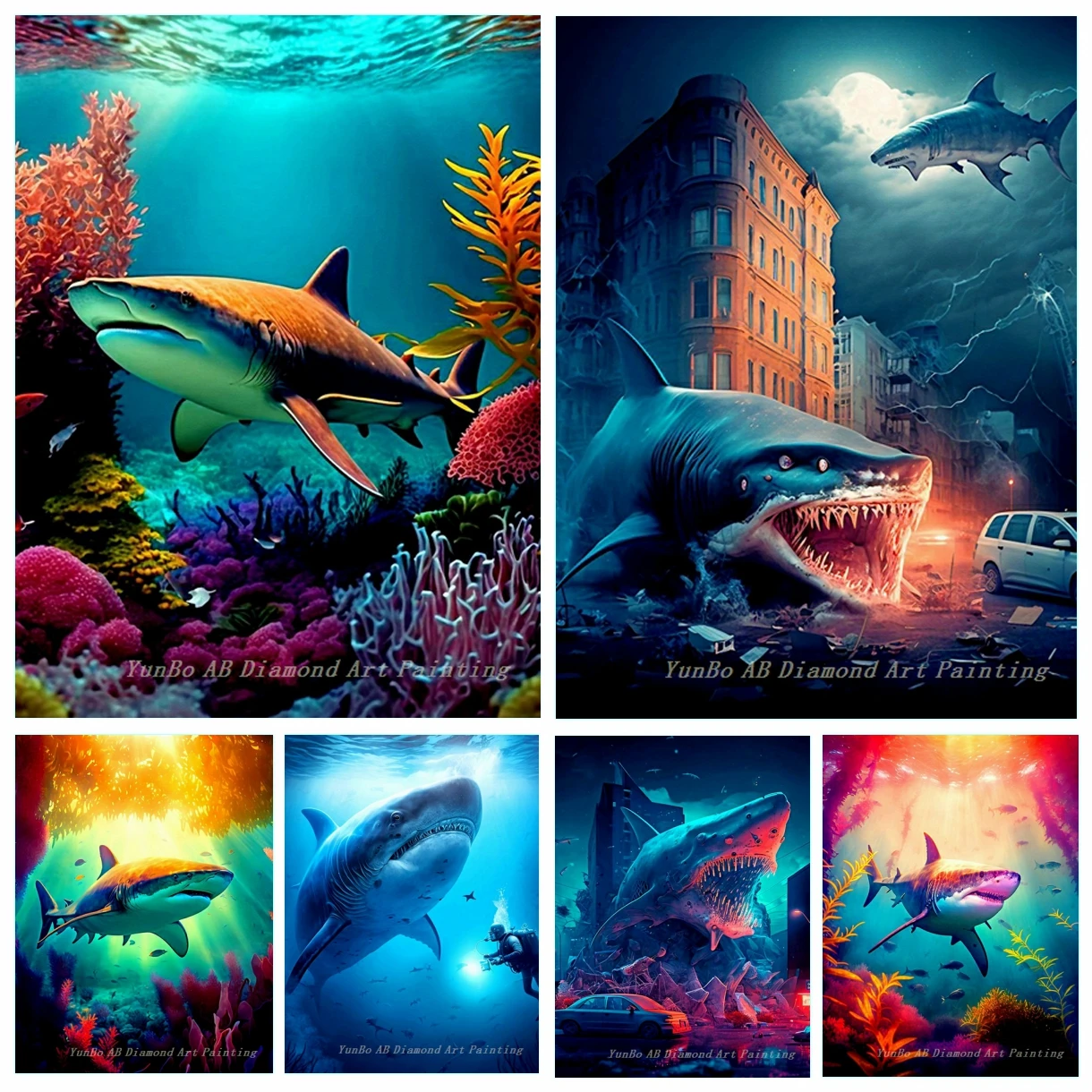 Fantasy Shark Poster DIY AB Diamond Painting Mosaic Horrible Sea Animal Cross Stitch Handmade Rhinestones Home Decor Kids Gift