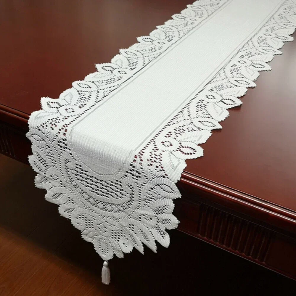 

Hand Table Runner Holiday Vintage Celebrations Wedding Decor Knitted Lace Party Runner Table Tasseled Accessories