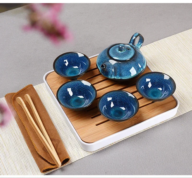 Travel Starry Sky Tea Set Jingdezhen Temmoku Glaze Teapot Chinese Tea Cups Set Free Shipping Gaiwan Coffeeware Teaware Teacups