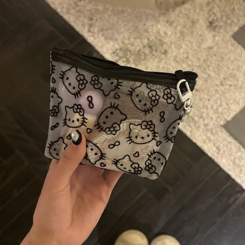 2026 New Sanrio Hello Kitty Mesh Material Storage Bag Portable Zipper Coin Purse Creative Earphone Bag Cute Girls Cosmetic Bag view 6