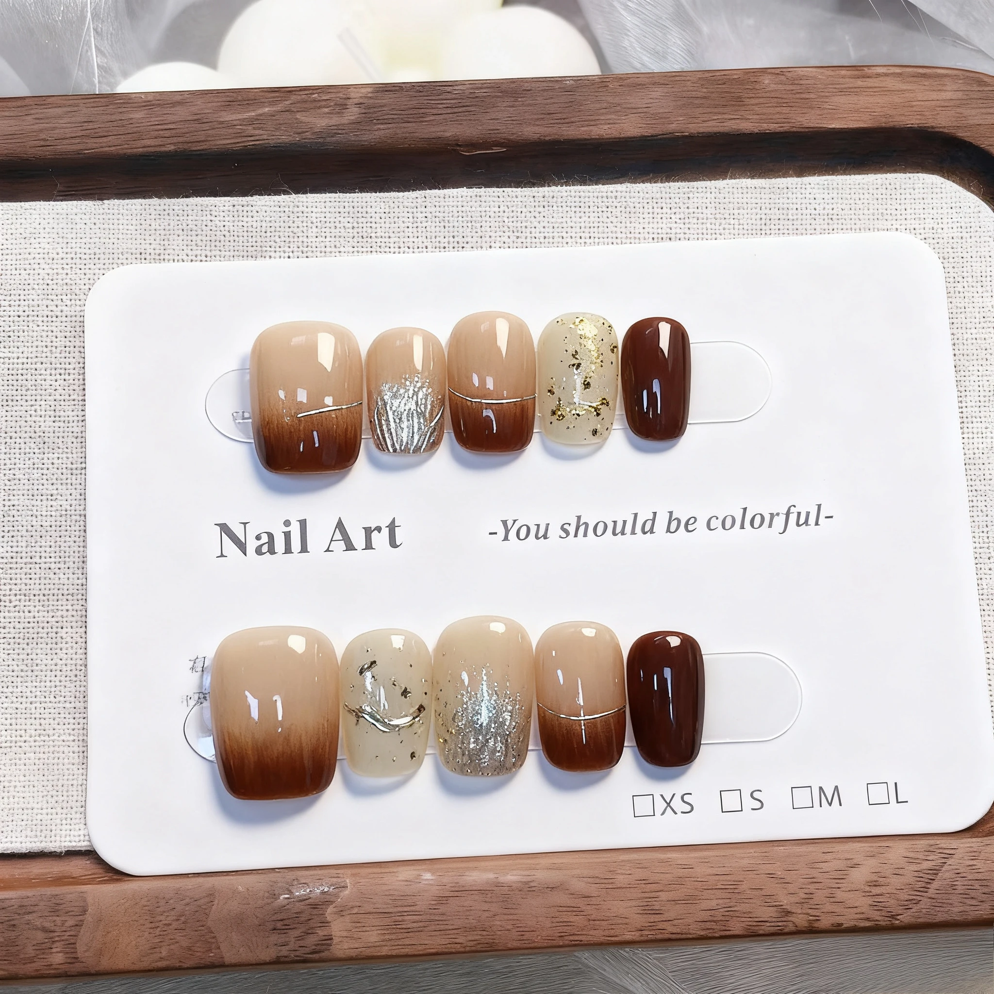 24 قطعة سقوط العنبر اضغط على الأظافر البني التدرج الأظافر وهمية قصيرة مربع مسمار الفن مع الغراء الفرنسية بريق الاكريليك الأظافر كاذبة تلميح