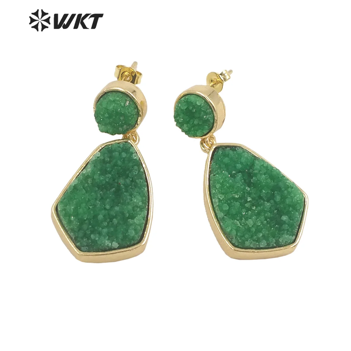 

WT-E679 Wholesale Fashion Gold Electroplated Druzy Quartz Dangle Earrings Women Colorful Stone ACC For Friends Gift