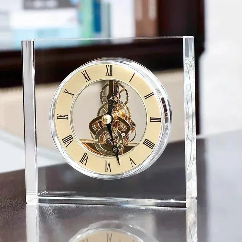 Silent Crystal Desktop Table Clock, Decorative Tabletop Ornament, Furniture Accessory for Bedroom and Game Room