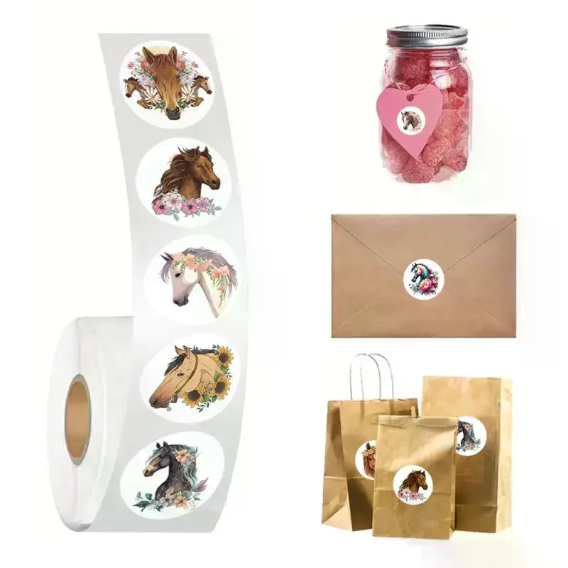/PFU/Animal Horse Flower Cartoon Sealing Sticker DIY PVC Laptop Decals Decoration Stiker Reward Gift Kawai 500pcs/Roll